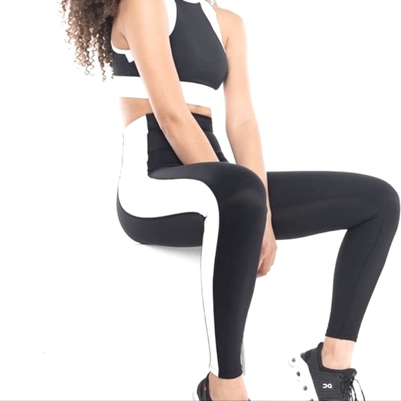 NWT KYODAN Ribbed Women XL Leggings, Black w/White stripe on sides, No Pockets - Picture 2 of 5